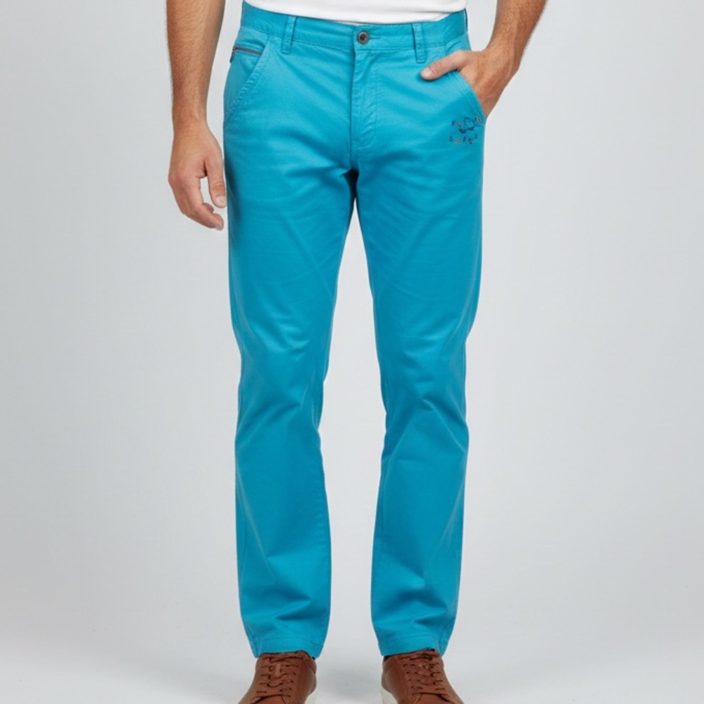 Paul & Shark Yachting Pants Turquoise Blue Embroidered Flags Logo Spellout